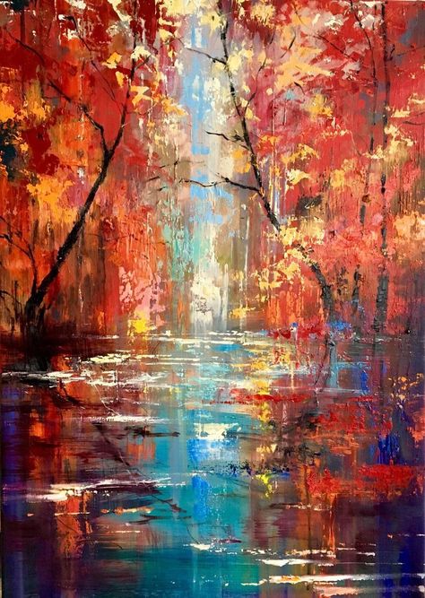 Autumn River, Peisaj Abstract, Oil Painting Inspiration, Soyut Sanat Tabloları, Art Painting Acrylic, Abstract Oil, Oil Painting Abstract, Oil Painting Landscape, Abstract Artists