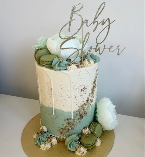 Sage Green Baby Shower Cake, Green Baby Shower Cake, Baby Shower Cake Designs, Sage Green Baby Shower, Diy Birthday Cake, Baby Shower Cakes Girl, Green Baby Shower, Baby Shower Desserts, Baby Shower Inspiration