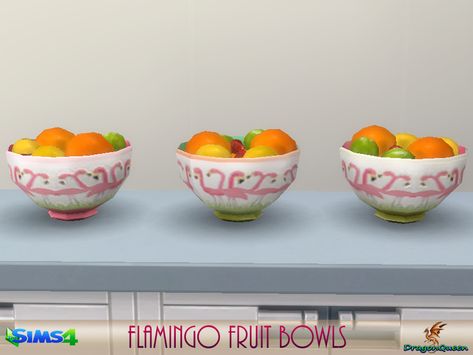 DragonQueen's Flamingo Fruit Bowls Sims 4 Cc Decor, Rustic Pantry, Nescafe Coffee, Sims 4 Clutter, Fruit Decor, Sims 4 Downloads, Fruit Bowls, Toothpaste Dispenser, Wallpaper Stickers