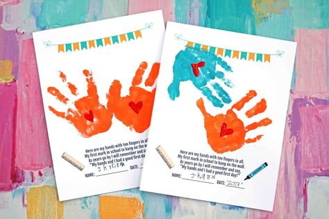 First Day Of School Handprint Poem Free Printable, First Day Of School Handprint Poem, First Day Handprint Printable, Back To School Night Crafts Preschool, First Day Of School Handprint Printable, September Handprint Crafts, First Day Of Preschool Handprint, Back To School Poem, School Poem