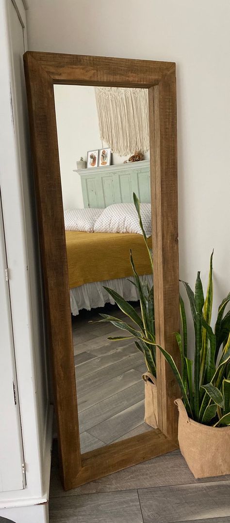 Wood Framed Full Length Mirror Farmhouse Mirror Floor - Etsy Full Length Mirror Wood Frame, Rustic Bathroom Mirror, Natural Wood Mirror, Full Length Mirror In Bedroom, Rustic Bathroom Mirrors, Mirror Farmhouse, Farmhouse Mirror, Mirror Floor, Floor Length Mirror