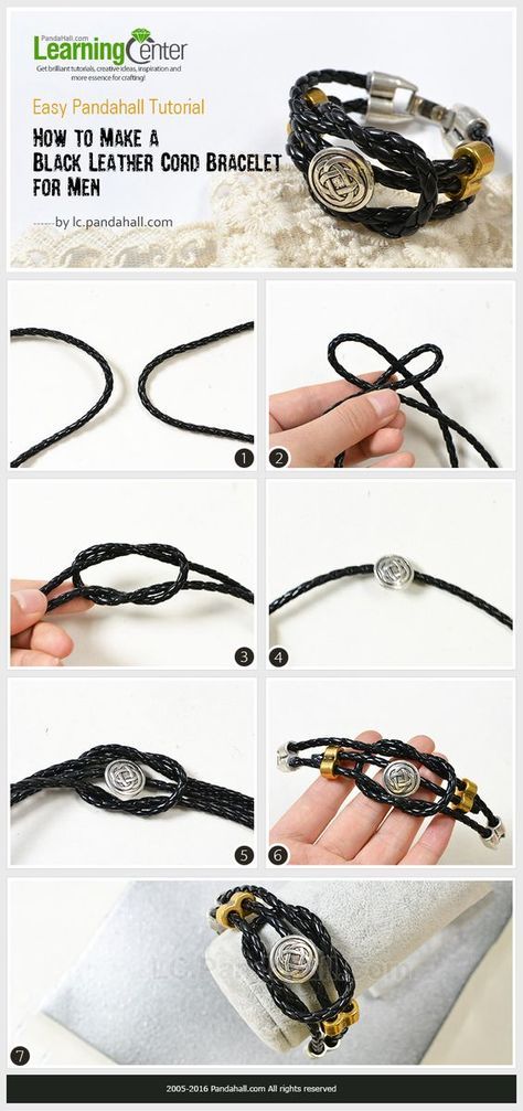 Easy Pandahall Tutorial - How to Make a Black Leather Cord Bracelet for Men Diy Bracelets For Men, Diy Bracelets To Sell, Mens Bracelet Diy, Leather Bracelet Tutorial, Diy Leather Bracelet, Diy Bracelets Tutorials, Diamond Bar Necklace, Leather Cord Bracelets, Jewelry Diy Bracelets