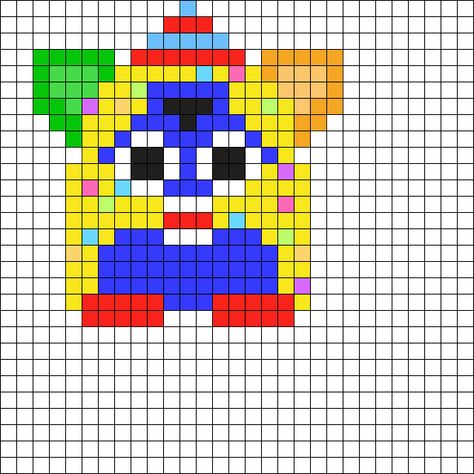 Melty Beads Patterns Templates, Furby Perler Bead Patterns, Clown Kandi Pattern, Furby Perler Beads, Kidcore Perler Beads, Furby Perler, Clown Perler Beads, Clown Pixel Art, Clown Perler