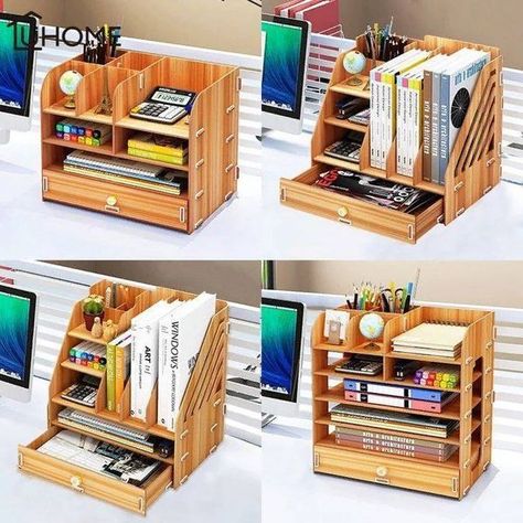 DIY AND WOOD WORKING | 📢Announcing the **GREAT COLLECTION OF WOODWORKING PLANS** with step-by-step and detailed schematics | Facebook Desk Top Shelf, Organization Desk, Document Organization, Diy Pen, Table Organizer, Arts And Crafts Storage, Room Organisation, Desk Organization Diy, Wooden Desk Organizer