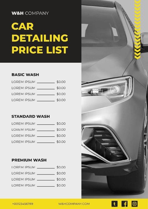 Car Detailing Price List Template, Car Detailing Poster Design, Car Detailing Services, Car Detailing Prices, Car Detailing Poster, Car Detailing Price List, Detailing Price List, Car Wash Prices, Car Wash Posters