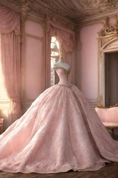 Pink Royalty Aesthetic Dress, Royalty Quinceanera Dresses, Fantasy Gowns Pink, Fairytale Ballgown Aesthetic, Pink Princess Ball Gown, Victorian Quinceanera Dresses, Princess Ball Gowns Pink, Proncess Dress, Pink Gown Princesses