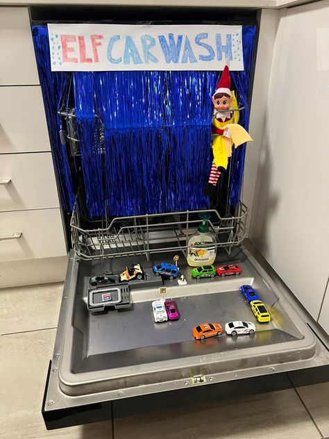 Awesome Elf On The Shelf Ideas, Xmas Elf, Elf Ideas, Christmas Car, Elf On The Shelf Ideas, Shelf Ideas, On The Shelf, Car Wash, Elf On The Shelf