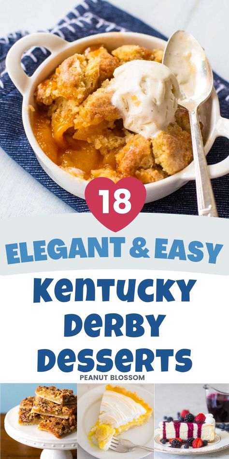 Finish your Kentucky Derby party with a bang by serving these elegant but easy desserts filled with classic Southern flavors like southern style peach cobbler, shortbread pecan bars (with or without the bourbon!) and fresh lemon desserts for a hot spring afternoon. Kentucky Derby Dessert Ideas Easy, Derby Party Desserts, Kentucky Derby Party Desserts, Derby Day Appetizers, Easy Derby Party Food, Kentucky Derby Desserts Easy, Derby Dessert Ideas, Kentucky Derby Bars, Kentucky Derby Dessert Ideas