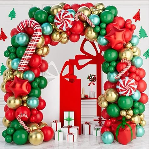 Christmas Balloon Backdrop, Christmas Balloon Garland, 2024 Party, Balloons Gift, Christmas Party Backdrop, Christmas Arch, Candy Cane Gifts, Candy Balloons, Holiday Balloons