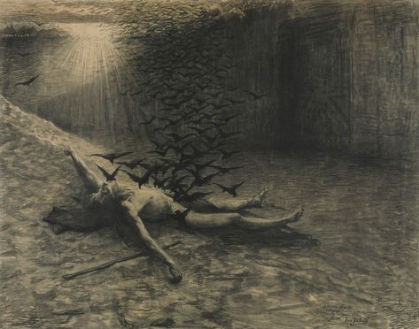 Unknown title by Jean Delville,1888 Erebus Art, Jean Delville, Ancient Mariner, Cthulhu Mythos, Macabre Art, Winslow Homer, The Lighthouse, Great Films, Grand Art