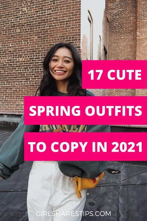 17 trendy cute spring outfits with affordable get-the-look items! | spring outfits | spring outfits 2021 | spring outfits casual | spring outfits trends | spring outfits black girl | spring outfits women | spring outfits aesthetic | trendy outfits | spring fashion, spring style | spring dresses | cute spring outfits | spring outfits for teenage girls | womens spring outfits | spring outfits casual | casual spring outfits | spring casual outfits | spring break outfits | spring outfit ideas Gig Outfit Ideas, Simple College Outfits, Spring Outfits College, Trendy College Outfits, Spring Break Dress, College Outfits Party, Casual Spring Outfits, Cute College Outfits, Outfit Ideas Korean