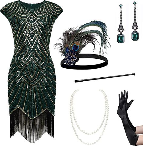 Amazon.com: BABEYOND 1920s Flapper Dresses Set 20s Great Gatsby Dress 1920s Fringed Dress with Accessories Set : Clothing, Shoes & Jewelry Flapper Dresses 1920s, Great Gatsby Dress, Fringe Accessories, Art Deco Party, Flapper Party, Fringed Dress, Great Gatsby Dresses, Flapper Dresses, Fringe Flapper Dress