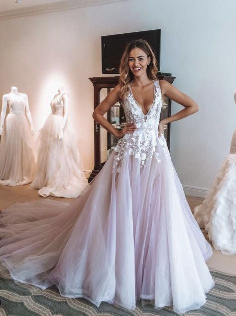 Hailey Paige Wedding Dresses, Floral Prom Dress Long, Hayley Paige Wedding Dress, Full Tulle Skirt, Floral Prom Dresses, Senior Prom Dresses, Bridal Ball Gown, Hayley Paige, Lace Bridal Gown