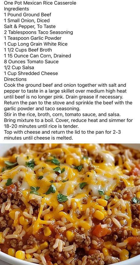 Rice Hotdish, Hairstyles Wallpaper, Casserole Mexican, Hamburger Rice, Mexican Rice Casserole, Taco Rice, Simple Family Meals, Rice Side Dishes, Mexican Dinner