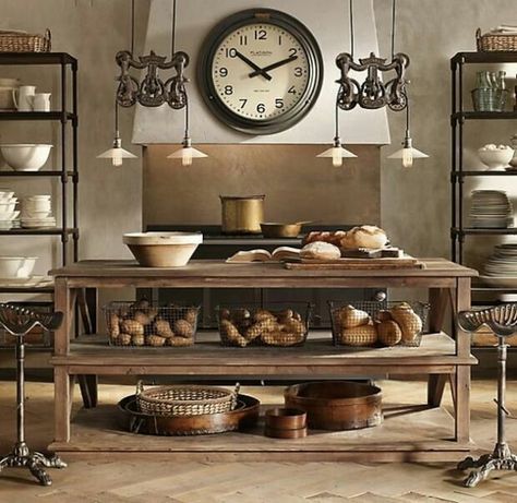 Rustic Farmhouse Steampunk Kitchen Steampunk Interior Design, Décor Steampunk, Steampunk Bedroom, Steampunk Kitchen, Steampunk Interior, Steampunk Home Decor, Reclaimed Wood Kitchen Island, Серая Кухня, Reclaimed Wood Kitchen