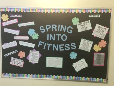 Spring into fitness: many ways to enter the new year being healthy by eating healthier, working out and meditating   January bulletin board   _RA Ebony & Victoria Fitness Bulletin Board Ideas, Fitness Bulletin Board, Pe Bulletin Boards, Nurse Bulletin Board, Spring Fitness, Quick Morning Workout, January Bulletin Boards, Spring Workout, Ra Boards