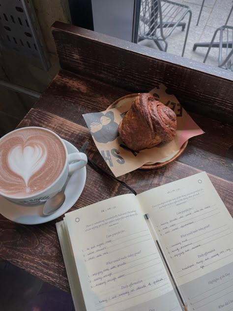 Journal Coffee Aesthetic, Coffee And Journal Aesthetic, Solo Coffee Date Aesthetic, Cafe Journaling, Cafe Journal, Coffee Dates Aesthetic, 2024 Manifestations, September Mood, Aesthetic Writing