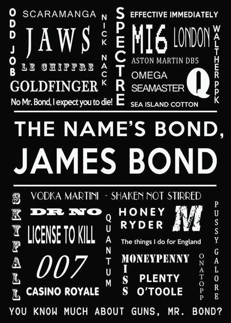 James Bond Theme Party, 007 Party, Bond Party, James Bond Party, James Bond Theme, Bond Quotes, Movie Room Decor, Shaken Not Stirred, 007 James Bond