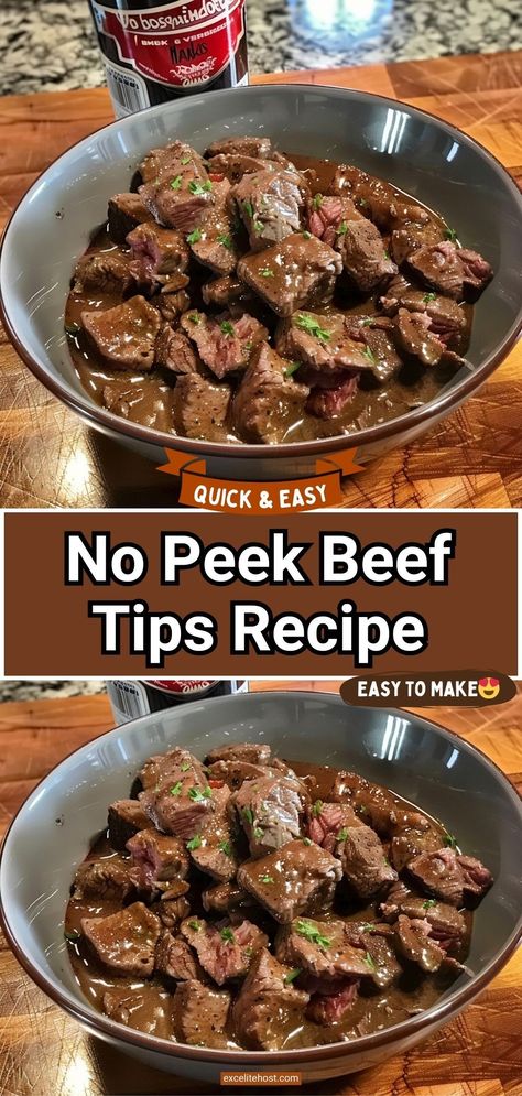 No Peek Beef Tips is one of the best beef tips recipes EVER! I am usually fond of making my beef tips in the slow cooker (you can check out that recipe below). But when I stumbled upon this 5 ingredients recipe and there’s no need to brown the beef tips first, I had to try it! No Peek Beef Tips Oven, Beef Tips And Gravy Oven, Beef Tips Slow Cooker, No Peek Beef, No Peek Beef Tips, No Peek, Beef Tip Recipes, Beef Tips And Gravy, Easy Beef Stew