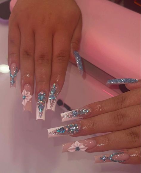 Quinceanera Nails, Aqua Nails, Lilac Nails, Pretty Nail Colors, Simple Gel Nails, Simple Acrylic Nails, Pretty Gel Nails, Long Acrylic Nails Coffin, Acrylic Nails Coffin Pink