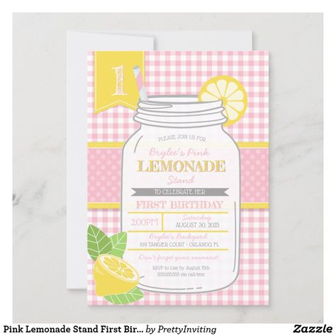 Pink Lemonade Stand First Birthday Party Invitation Lemonade Party Invitation, Pink Lemonade Stand, Lemonade Stand Birthday Party, Lemonade Stand Birthday, Baby Party Invitations, Lemonade Birthday, Pink Lemonade Party, Lemonade Party, Kids Birthday Party Invitations