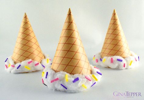 Diy Birthday Hat, Diy Birthday Party Hats, Party Hat Template, Cones Diy, Hat Template, Crazy Hat Day, Hat Tutorial, Crazy Hats, Candy Land Theme