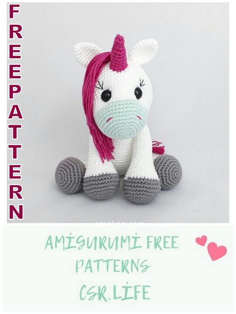 Amigurumi Cute Unicorn Free Crochet Pattern – Csr.life Crochet Unicorn Pattern Free, Crochet Unicorn Pattern, Free Amigurumi Crochet Patterns, Crochet Unicorn, Crochet Amigurumi Free Patterns, Unicorn Pattern, Stitch Crochet, Dinosaur Pattern, Dragon Pattern