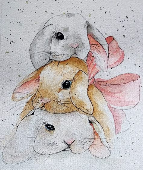 Bunny Sketches, Watercolor For Beginners, Easter Card Ideas, Easter Watercolor, Teaching Watercolor, Easter Drawings, Bunny Watercolor, Pencil Drawings Of Animals, Bunny Painting