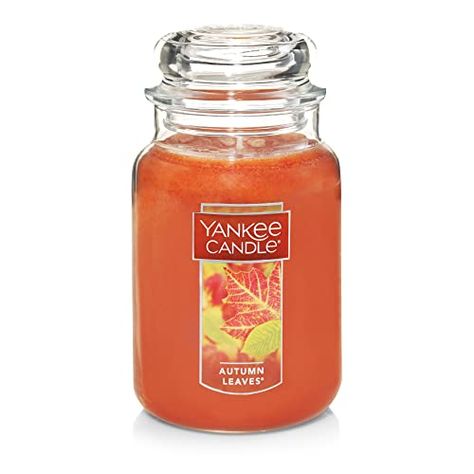 Yankee Candle Autumn Leaves Scented, Classic 22oz Large Jar Single Wick Aromatherapy Candle, Over 110 Hours of Burn Time, Apothecary Jar Fall Candle, Autumn Candle Scented for Home Yankee Candle Autumn, Yankee Candle Fall, Yankee Candle Jars, Candle Autumn, Yankee Candle Scents, Cranberry Chutney, Fall Candle Scents, Autumn Candle, Leaves Candle