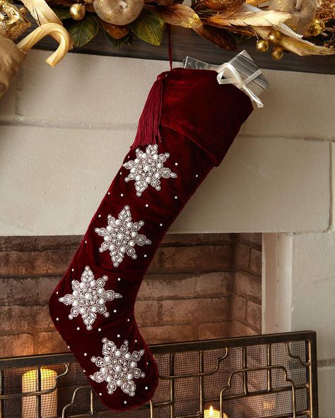 Christmas Stockings Ideas Homemade, Christmas Stockings Ideas, Christmas Stocking Ideas, Beaded Snowflake, Stocking Ideas, Unique Holiday Decor, Beaded Snowflakes, Stocking Tree, Xmas Stockings