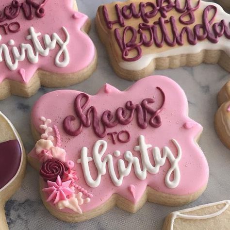 Sweets & Sprinkles on Instagram: "wine and a 30th birthday just go together, right? 🍷💕" Cheers To 50 Years Cookies, 30th Birthday Cookies For Woman, 30th Birthday Cookies, Cheers To 50 Years, 30th Bday Party, 30th Bday, Icing Cookies, Birthday Cookies, Royal Icing Cookies