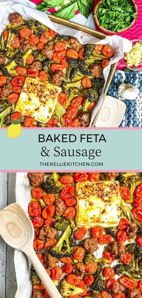 Feta Sheet Pan Dinner, Sheet Pan Feta, Spinach And Feta Chicken Sausage Recipes, Sheet Pan Baked Feta With Broccolini, Chicken Feta Spinach Sausage, Classic Family Meals, Broccoli Bake, Easy Sheet Pan Dinners, Sausage Bake