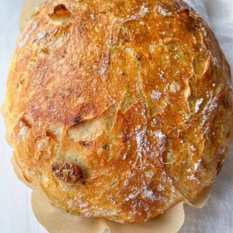 No Knead Garlic Bread - The Modern Nonna The Modern Nonna Bread, Artisan Garlic Bread, Non Knead Bread, No Knead Peasant Bread Recipe, Modern Nonna Bread, Rustic No Knead Bread, No Knead Garlic Cheese Bread, Garlic Bread Dutch Oven, Sallysbakingaddiction Bread