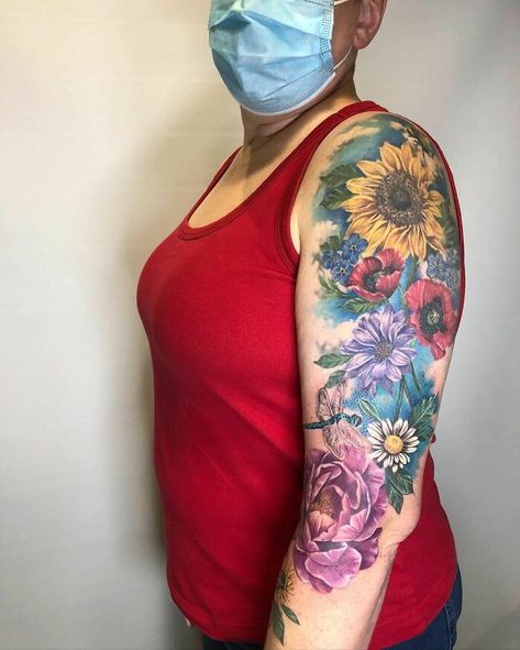 Floral Sleeve Sleeve Flower Tattoo, Mother Earth Tattoo, Nature Tattoo Ideas, Memory Tattoos, Thistle Tattoo, In Loving Memory Tattoos, Pineapple Tattoo, Mother Nature Tattoos, Cool Nature