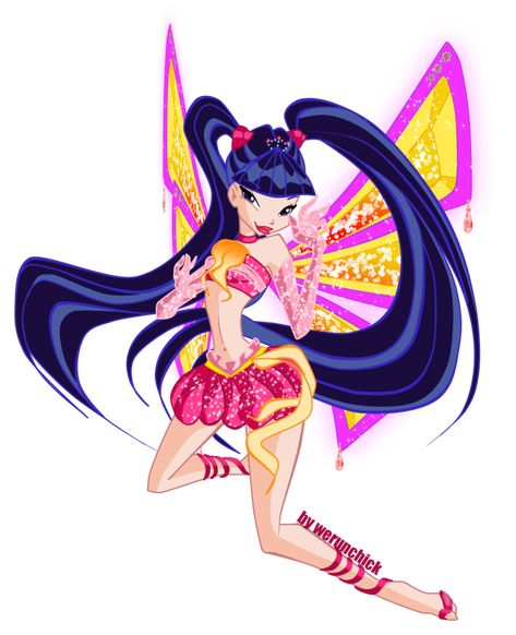 Musa Enchantix by werunchick on DeviantArt Winx Transformations, Winx Cosplay, Musa Winx, Klub Winx, Paw Patrol Coloring Pages, Bloom Winx Club, Cartoon Games, Beautiful Heart, Winx Club