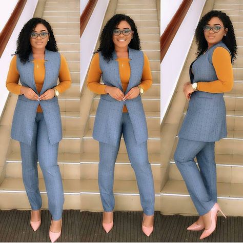 Beautiful Business  Casual Attire for the Ladies Work Outfits Frauen, Fashionable Work Outfit, Corporate Attire, Stylish Work Attire, African Fashion Women Clothing, Woman Suit Fashion, Classy Dress Outfits, Classy Work Outfits, African Print Fashion Dresses