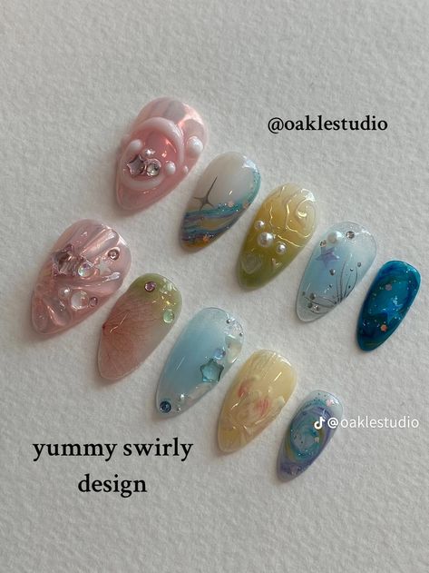 Nails Pink Blue, Manicure Inspiration, Aesthetic Nails, Simple Gel Nails, Pretty Gel Nails, Really Cute Nails, Cute Gel Nails, Pink Blue Yellow, Pretty Nail Art