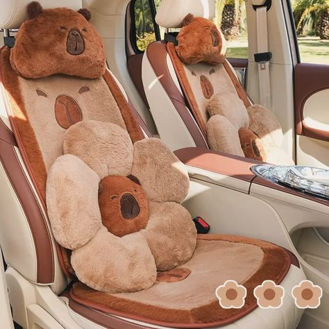 Capybara Plush, Cute Cushions, Car Headrest, Car Seat Cover Sets, Tissue Box Holder, Car Cartoon, Neck Pillow, Cute Cars, Lumbar Support