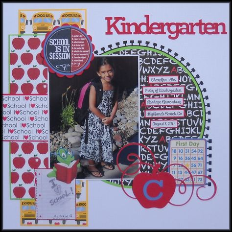 #papercraft #scrapbook #layout  Kindergarten - Scrapbook.com Fiesta Shower, Scrapbook Photos, School Scrapbook Layouts, Graduation Scrapbook, Fall Scrapbook Layouts, Scrapbook Design Layout, School Scrapbook, Fall Scrapbook, Summer Scrapbook