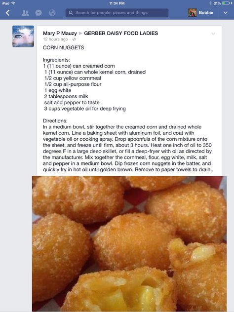 Corn Nuggets Recipe, Christmas Leftovers Recipes, Corn Nuggets, Sweet Corn Fritters, Corn Pie, Corn Recipes Side Dishes, Corn Fritter Recipes, Bread Dressing, Corn Grits