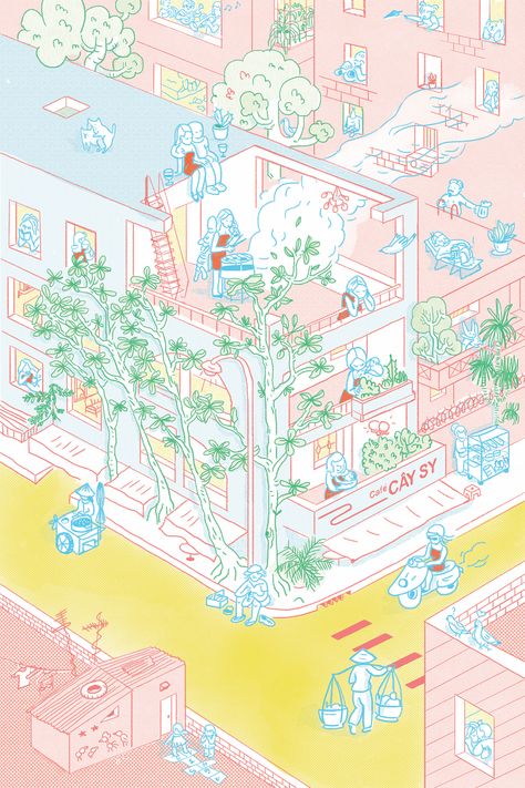 有顏色的線條與局部色塊 Planet Cartoon, Bd Art, Architecture Panel, Posca Marker, Architecture Collage, Architecture Graphics, Isometric Illustration, Cartoon World, Diagram Architecture