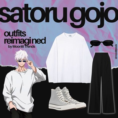 Outfits Reimagined | Satoru Gojo I am OBSESSED with him y’all. He’s so COOL. So here’s some andro outfits for Gojo. Sunglasses by Rose Dipped London on Etsy #outfits #outfitsideas #fashion #fashionstyle #fashionblogger #style #styleblogger #styleinspiration #styleinspo #gojo #gojosatoru #satorugojo #jujutsukaisen Gojo Style Outfit, Gojo Inspired Outfit, Gojo Satoru Outfit, Gojo Style, Gojo Sunglasses, Andro Outfits, Etsy Outfits, Obsessed With Him, Ju Jitsu