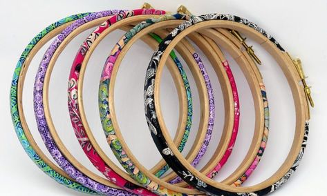 5 Ways to Decorate an Embroidery Hoop Embroidery Hoop Finishing Ideas, Decorating With Embroidery Hoop, How To Wrap Embroidery Hoop, Boho Embroidery Hoop, Decorated Embroidery Hoop, Large Oval Embroidery Hoop Ideas, Decorate Embroidery Hoop, Embroidery Hoop Storage Ideas, Quilting Hoop Decor