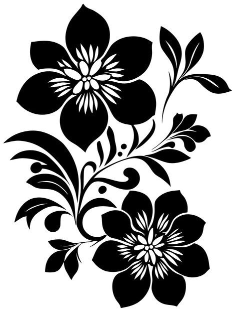 Black and white flowers silhouette stenc... | Premium Vector #Freepik #vector #black #flowers #leaves #silhouette Leaves Silhouette, Flowers Silhouette, Flower Stencil Patterns, Cross Coloring Page, Svg Flowers, Flower Pattern Drawing, Design Art Nouveau, Doodle Art Flowers, Fairy Tattoo Designs