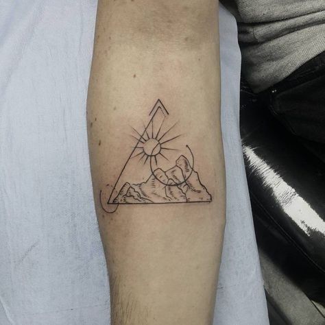 4 Triangle Tattoo, Hill Tattoo, Triangle Tattoo Meaning, Triangle Tattoo Design, Small Wave Tattoo, Flower Tattoo Meanings, Triangle Tattoos, Famous Tattoos, Geometric Tattoo Design