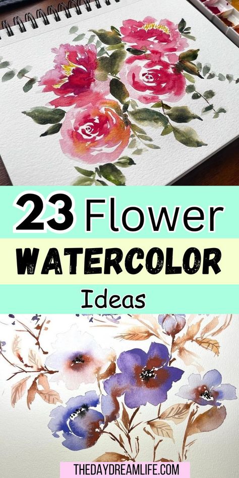 watercolor flowers Painting Flowers Watercolor, Easy Loose Watercolor Flowers, Easy Diy Watercolor Paintings, Watercolour Inspiration Flowers, Loose Floral Watercolor Painting, Water Colours Painting For Beginners, Watercolor Step By Step Tutorials, Water Colors For Beginners, Fun Watercolor Ideas