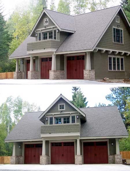 Pretty awesome garage with an apartment on top Decorating Decks, Cottage House Exterior, Granny Pods, Plan Garage, Carriage House Garage, Carriage House Plans, Garage Apartment Plans, Small Cottage Homes, Garage Apartments