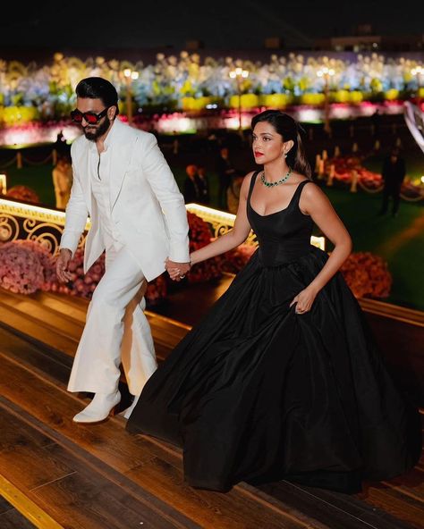 Deepika Padukone in a custom Gauri & Nainika black silk faille midi for Anant Ambani and Radhika Merchant’s pre wedding bash.… | Instagram Deepika Padukone Dresses, Anant Ambani And Radhika Merchant, Deepika Padukone Latest, Radhika Merchant, Deepika Ranveer, Anant Ambani, Blue Shades Colors, Indian Wedding Fashion, Deepika Padukone Style