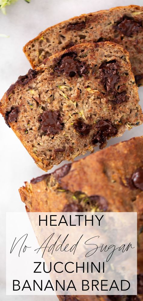 Clean Zucchini Bread, Banana Muffins No Sugar, Sugar Free Zucchini Bread, Zucchini Banana Bread Recipes, Banana Zucchini Muffins, Zucchini Bread Healthy, Zucchini Banana, Zucchini Banana Bread, Banana Bread Recipe Healthy