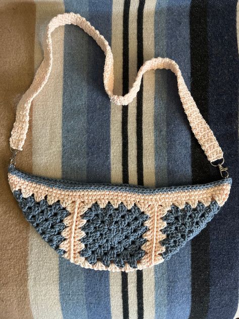 "Introducing my creation: a sophisticated and practical crossbody bag meticulously crafted through the timeless art of crochet.  Indulge in the pure comfort and breathability of everyday essentials meticulously crafted from 100% premium cotton, ensuring a luxurious experience that you'll want to wear day after day. With a 30\" strap this bag will sit perfectly around your upper/mid section." Crossbody Crochet Bag Pattern, Granny Square Cross Body Bag, Crochet Bum Bag, Crochet Bag Strap, Bum Bag Pattern, Crochet Cross Body Bag, Diy Tricotin, Knitting & Crochet Tools, Confection Au Crochet